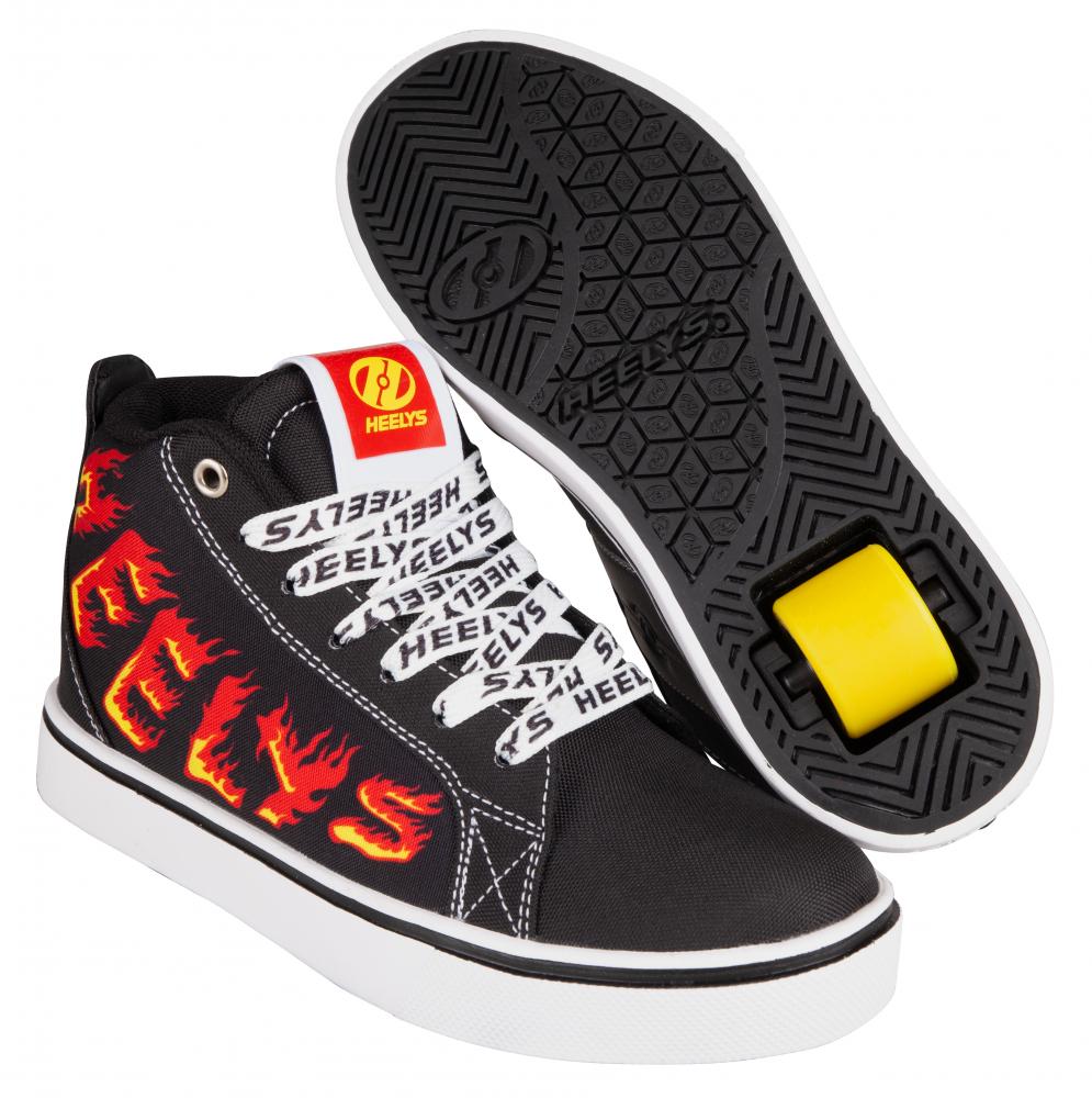 Heelys Racer 20 Mid are beautiful unique one wheel heelys for kids.Nylon canvas upper; padded tongue and collar for optimal comfort and protection. Durable rubber sole with abrasion resistant brake pad. "Low Profile Wheels ABEC 5 Bearings".