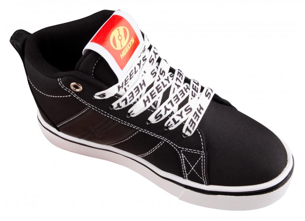 The Heelys Racer 20 Mid have a padded tongue and collar for superior comfort, and full lace closure. Repeat heelys logo on laces.